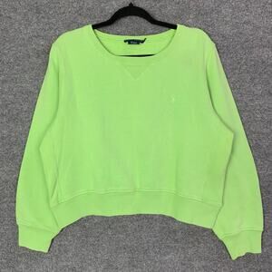 Ralph Lauren Sweatshirt Womens SZ XL Neon‎ Green Crop Preppy Pony LOGO